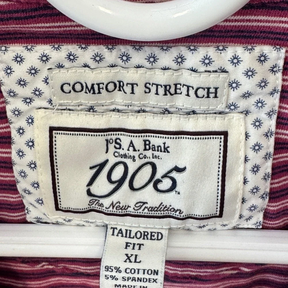 Jos. A. Bank 1905 Tailored Fit Polo Shirt Men's XL Purple‎ Pink Striped Stretch